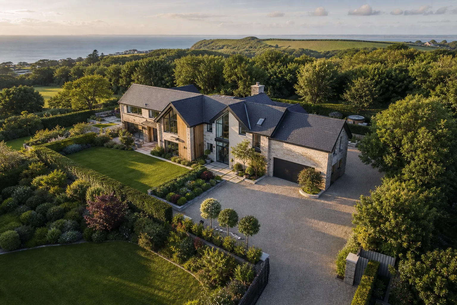 Aerial view of a contemporary Hampshire property